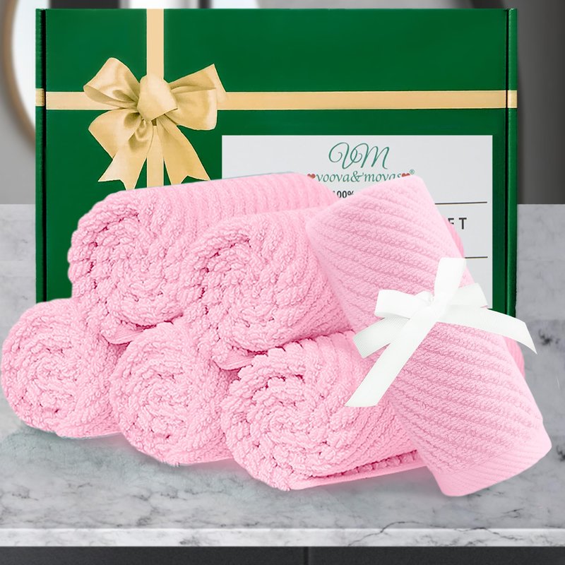 VOOVA & MOVAS Towels for Face, 13"x13" - 100% Cotton | Lightweight | Thick | Quick Dry | Soft | Absorbent, Luxury Hand Towels Set of 6, Fluffy Facial Towels for Bathroom, Towel Gift Set, Baby Pink