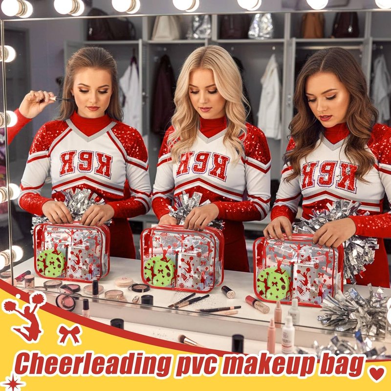 Clear PVC Makeup Bag for Cheer Teams - 20 Pcs Zipper Pouch | 7.9 x 5.9 x 2.4'' Red