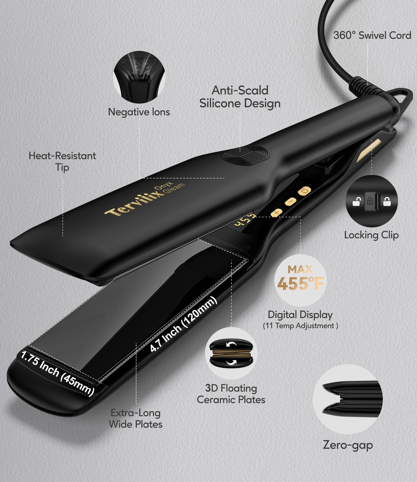 Terviiix 1.75" Flat Iron Hair Straightener for Women