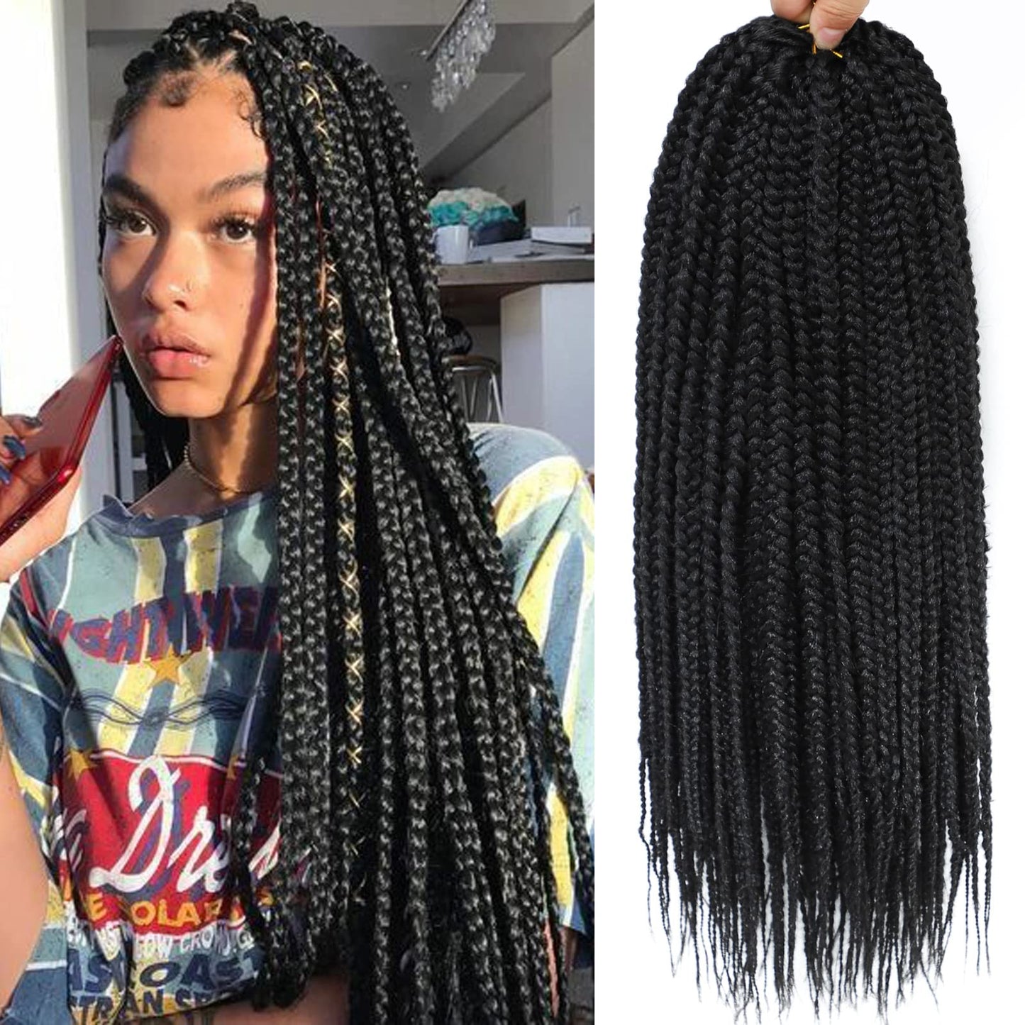 8 Packs Crochet Braids for Back Women 18 Inch Crochet Box Braids Prelooped Crochet Hair for Black Women Box Braids Crochet Hair Extensions