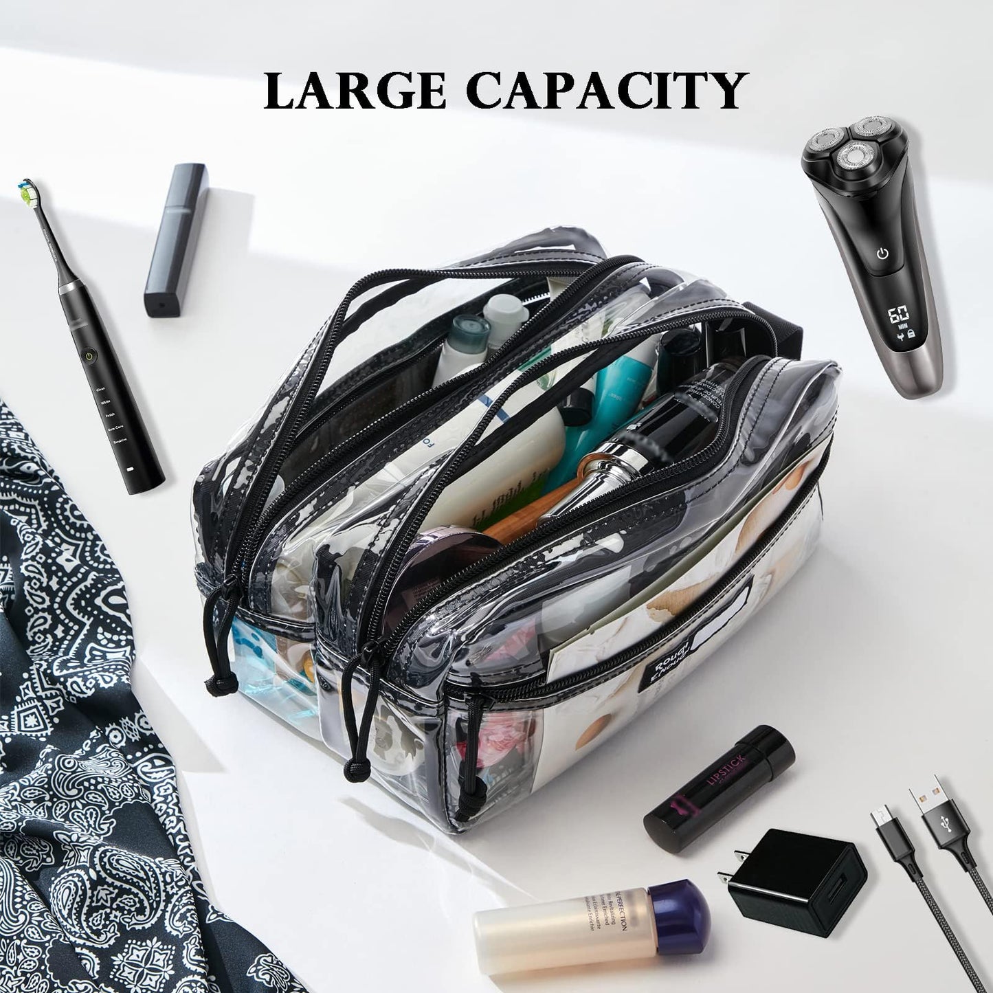 Rough Enough Clear Travel Toiletry Bag for Men Women Traveling Toiletries Essentials Shaving Hygiene Dopp Kit