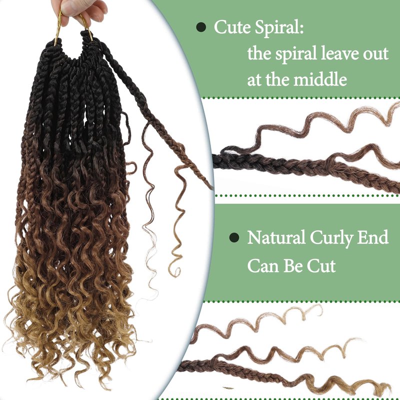 Goddess Box Braids Crochet Hair 12 Inch 8 Packs Pre-looped Bohemian Crochet Boho Box Braids With Curly Ends 3X Crochet Braids Hair for Women Synthetic Braiding (12 inch, T1B/30/27)