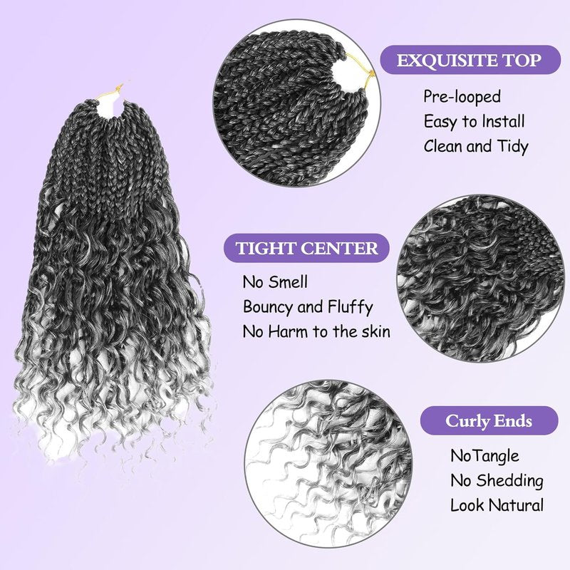 Goddess Box Braids Crochet Hair - 10 Inch Pre-Looped Boho Braids with Curly Ends | 8pcs for Black Women