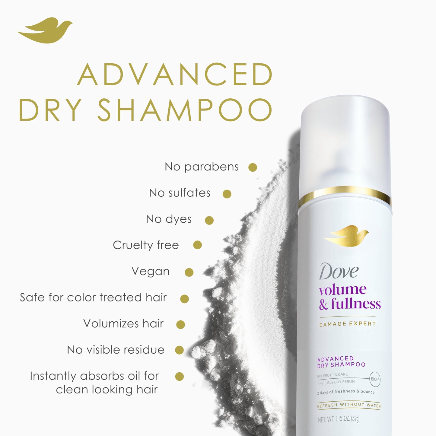 Dove Advanced Dry Shampoo 2 Count Refresh & Revive Flat Hair Without Water Volume & Fullness for 2 Days of Freshness & Bounce 5 oz