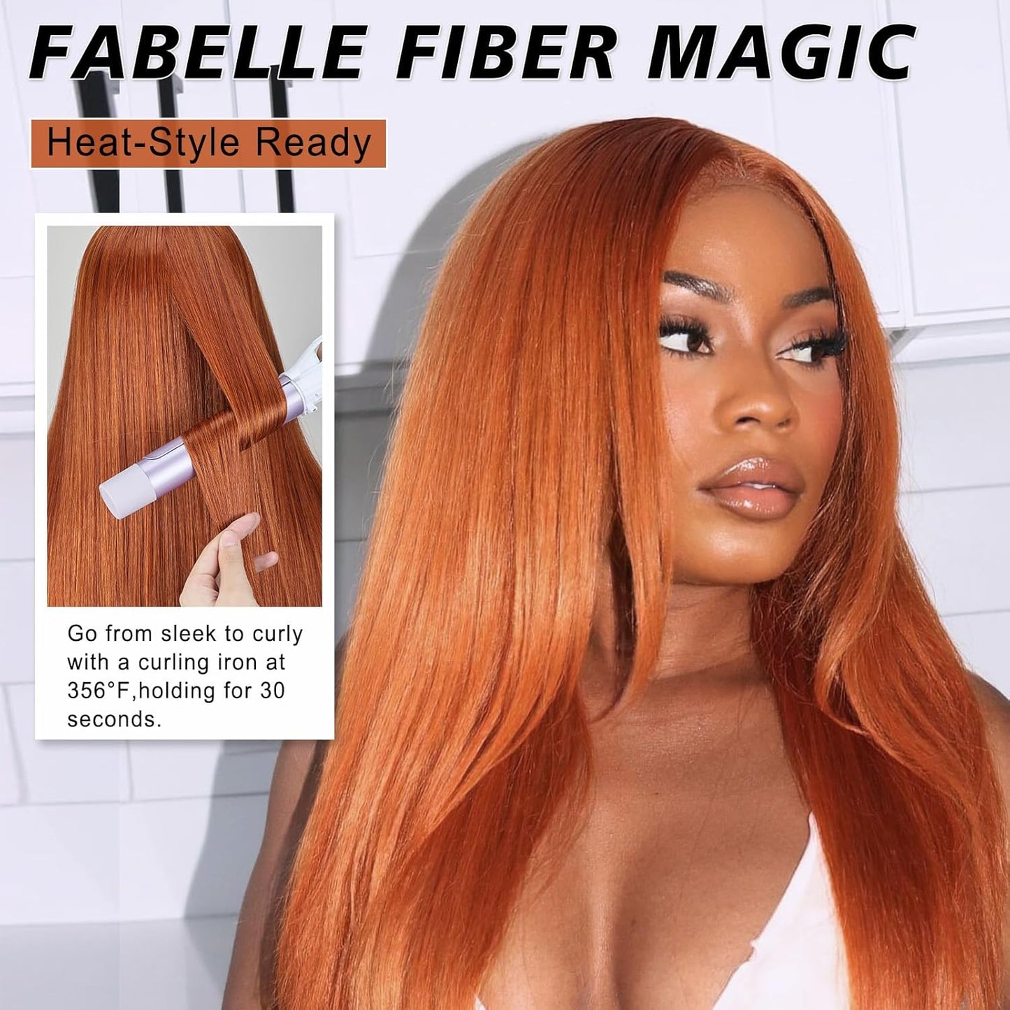 X-TRESS Ginger Orange 26" Straight Lace Front Wig - Synthetic, Pre-Plucked, Glueless for Women