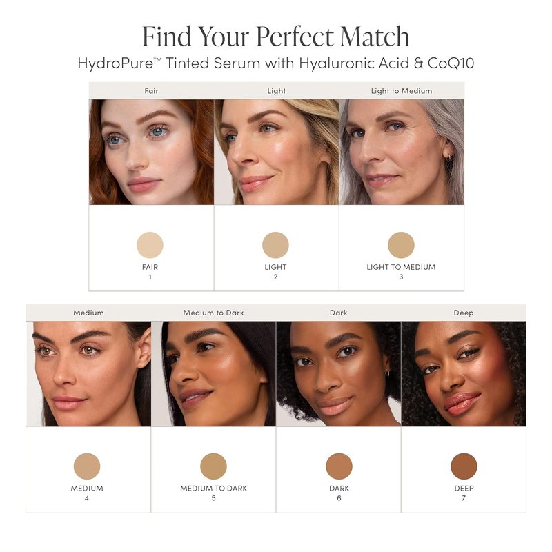 Jane Iredale HydroPure Tinted Serum - Hydrating Sheer Coverage with Hyaluronic Acid & CoQ10 | Evens Skin Tone