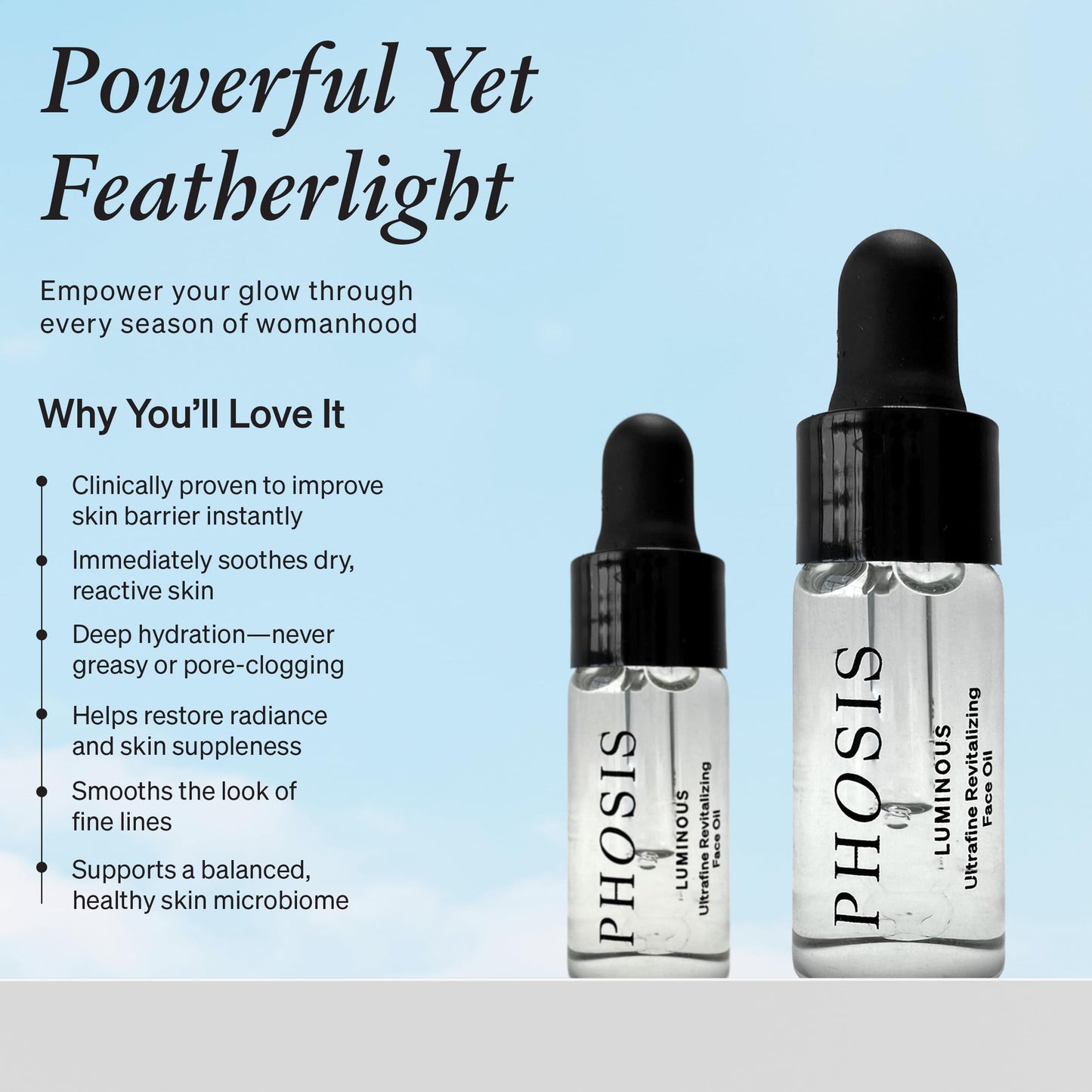 Phosis - Luminous Ultrafine Revitalizing Face Oil for Women – Lightweight Facial Glow Elixir with Sea Buckthorn, Prickly Pear, Pomegranate & Meadowfoam – 3 ml (Trial Size - 3-4 uses per bottle)