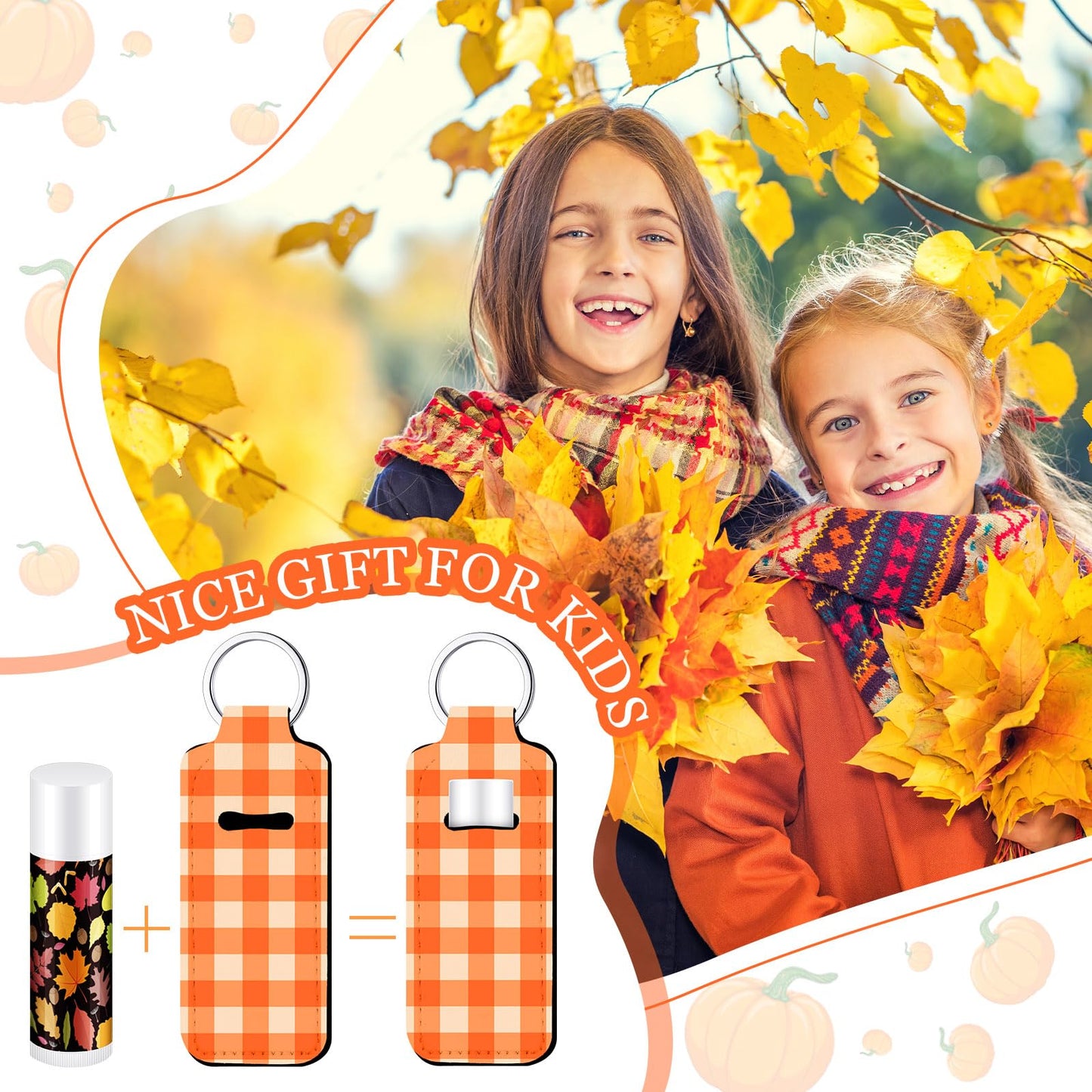 Swiffen 18 Sets Fall Maple Leaf Pumpkin Lip Balm and Holder Keychains Set Pumpkin Party Favors Bulk for Women Employee Basket Christma Stocking Stuffers Goodie Bag