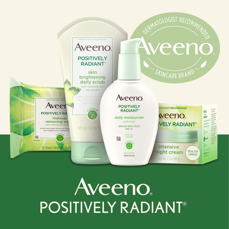 Aveeno Positively Radiant Oil-Free Makeup Removing Wipes to Help Even Skin Tone and Texture with Moisture-Rich Soy Extract, 25 ct.