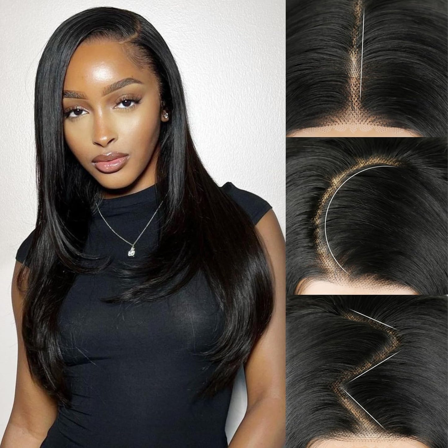 Black Lace Front Wig - Pre-Plucked Glueless Long Straight Synthetic Hair | 26 Inch for Cosplay & Daily Wear