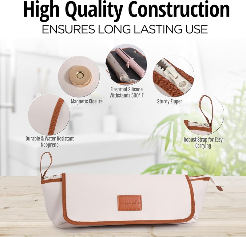 Heat Resistant Hair Tools Travel Bag - 17-Inch Extra Long Storage Case for Curling Irons, Flat Irons & Brushes | Padded Organizer for Travel & Home