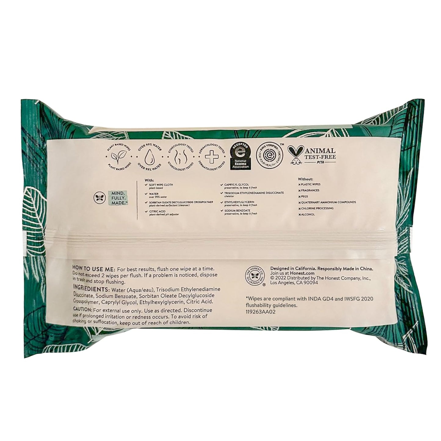 Hypoallergenic Flushable Wipes for Sensitive Skin - Tropical Leaves | 126 Count
