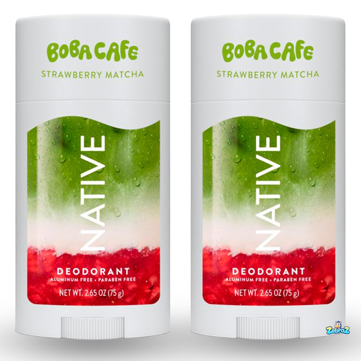 Native Aluminum Free Deodorant, Limited Edition Strawberry Matcha, 72 Hour Odor Protection, for Women and Men, Boba Café, 2.65oz - Pack Of 02