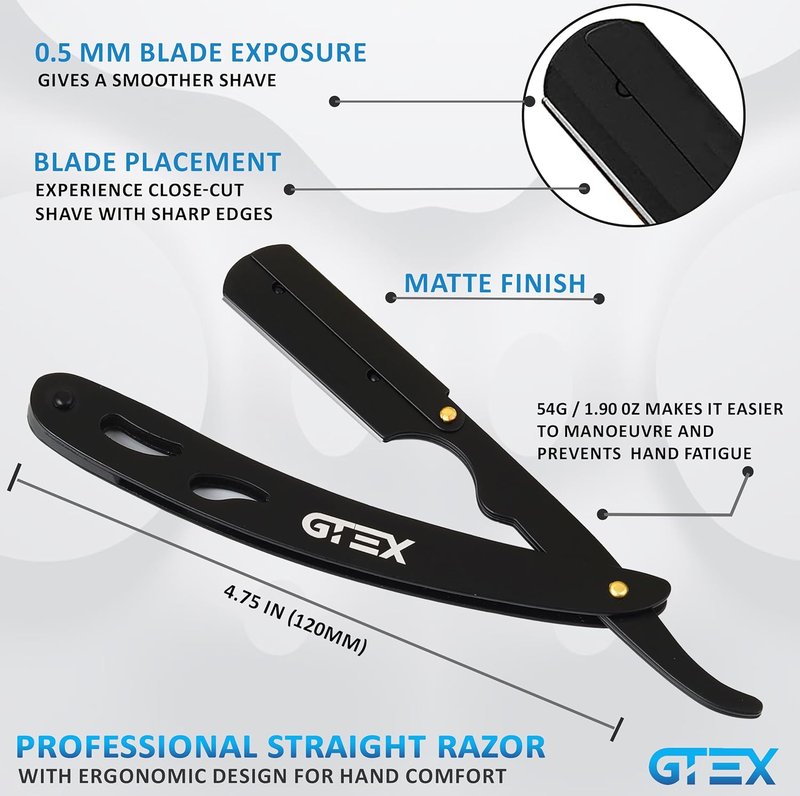 Straight Razors for Men - 2 Professional Single Blade Barber Razors | Premium Shaving Kit with GTEX Blades