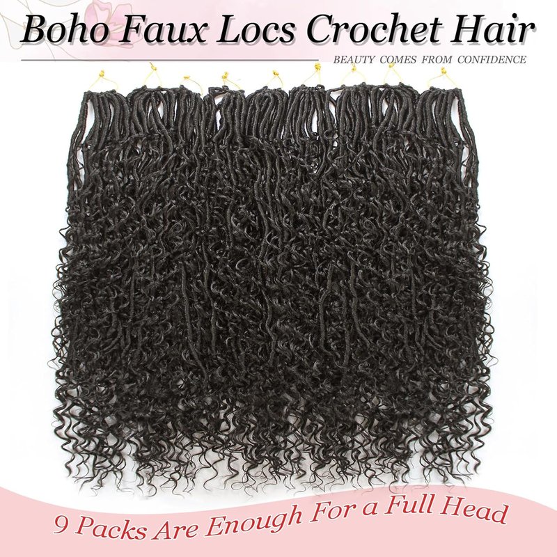 Boho Faux Locs Crochet Hair - 24 Inch Soft Goddess Locs with Curly Ends | 9 Packs, Color #2