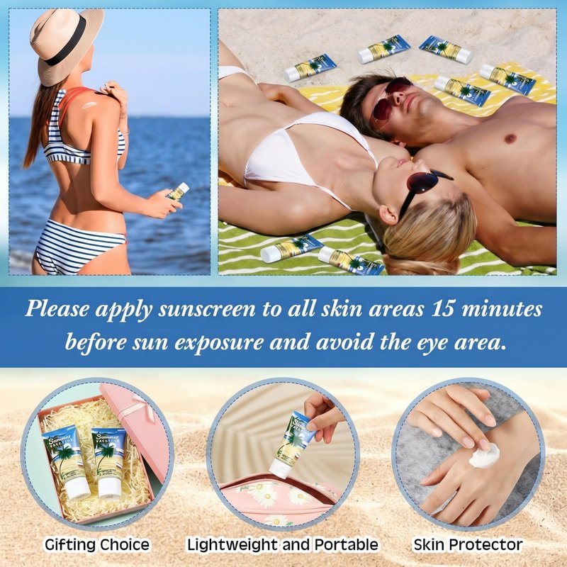 Dansib 24 Pcs Mini Sunscreen Bulk for Summer Party Wedding SPF 30 Water Resistant Sunscreen Lotion Bulk 1oz Travel Size for Thank You Gifts Wedding Supplies (Vacation)