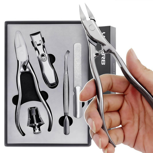 VOGARB Long Handled Ingrown Toenail Clippers and Wide Jaw Lock Nail Clippers for Thick Toenails for Seniors, Ergonomic Toe Nail Cutter for Men, with Metal File,Cleaner,Corrector and Storage Case Set