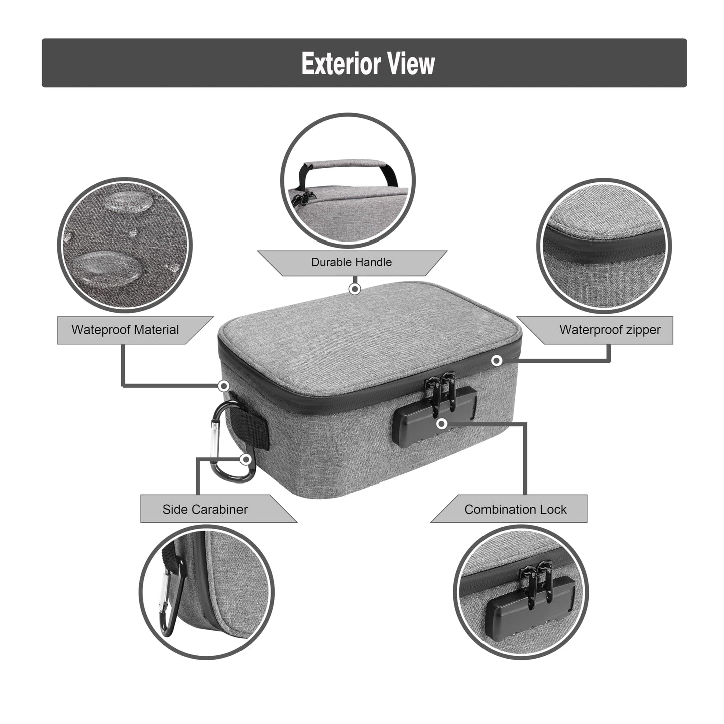 Large Standard Smell Proof Bag with Combination Lock, Water-Resistant file Organizers Conatiner Case for Travel and Home, Medicine Storage Box, Great Gift for Friends, Grey
