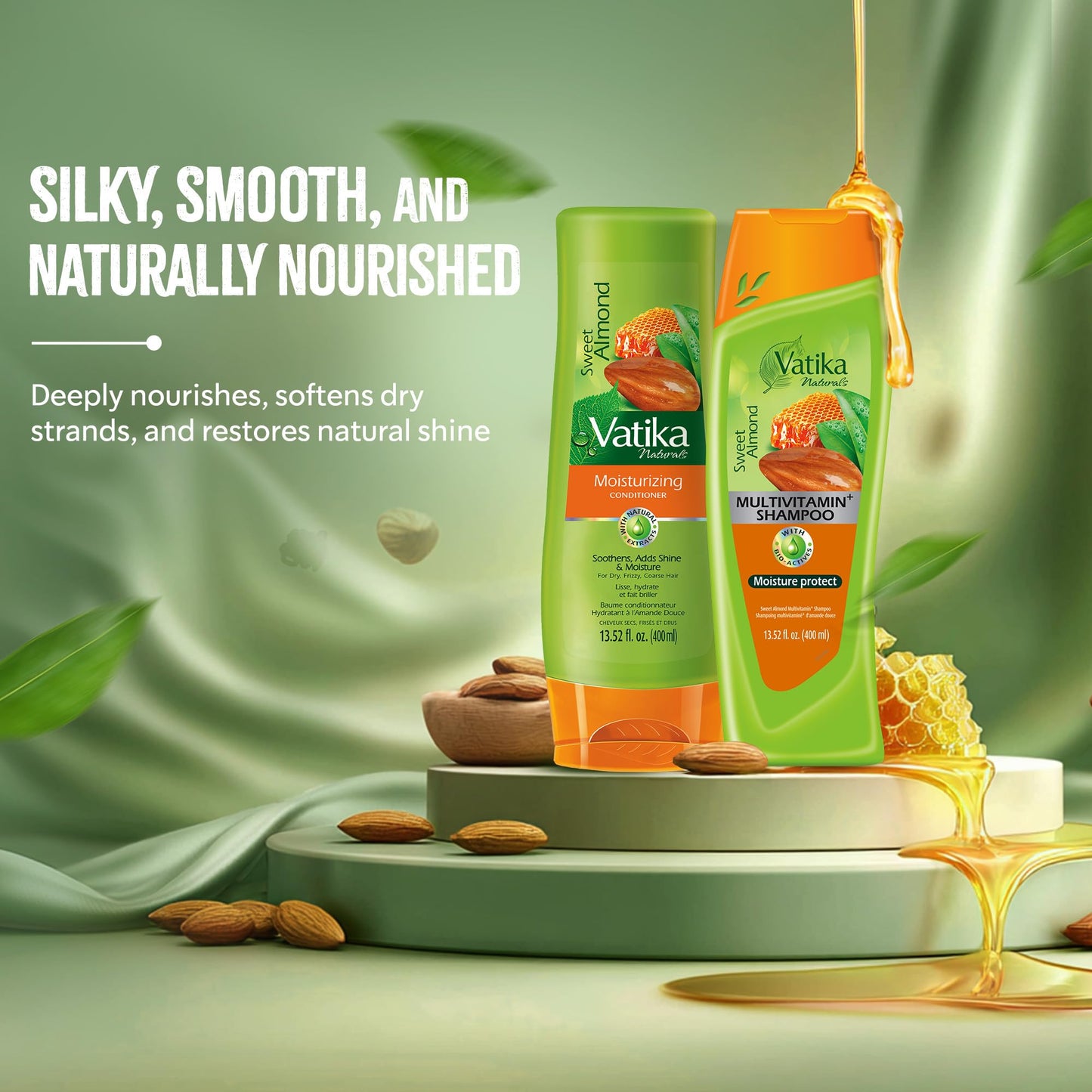 Vatika Naturals Sweet Almond Shampoo & Conditioner – Deep Nourishment for Dry, Frizzy Hair | Moisturizing Almond Hair Care for Soft, Smooth & Healthy-Looking Strands Every Day