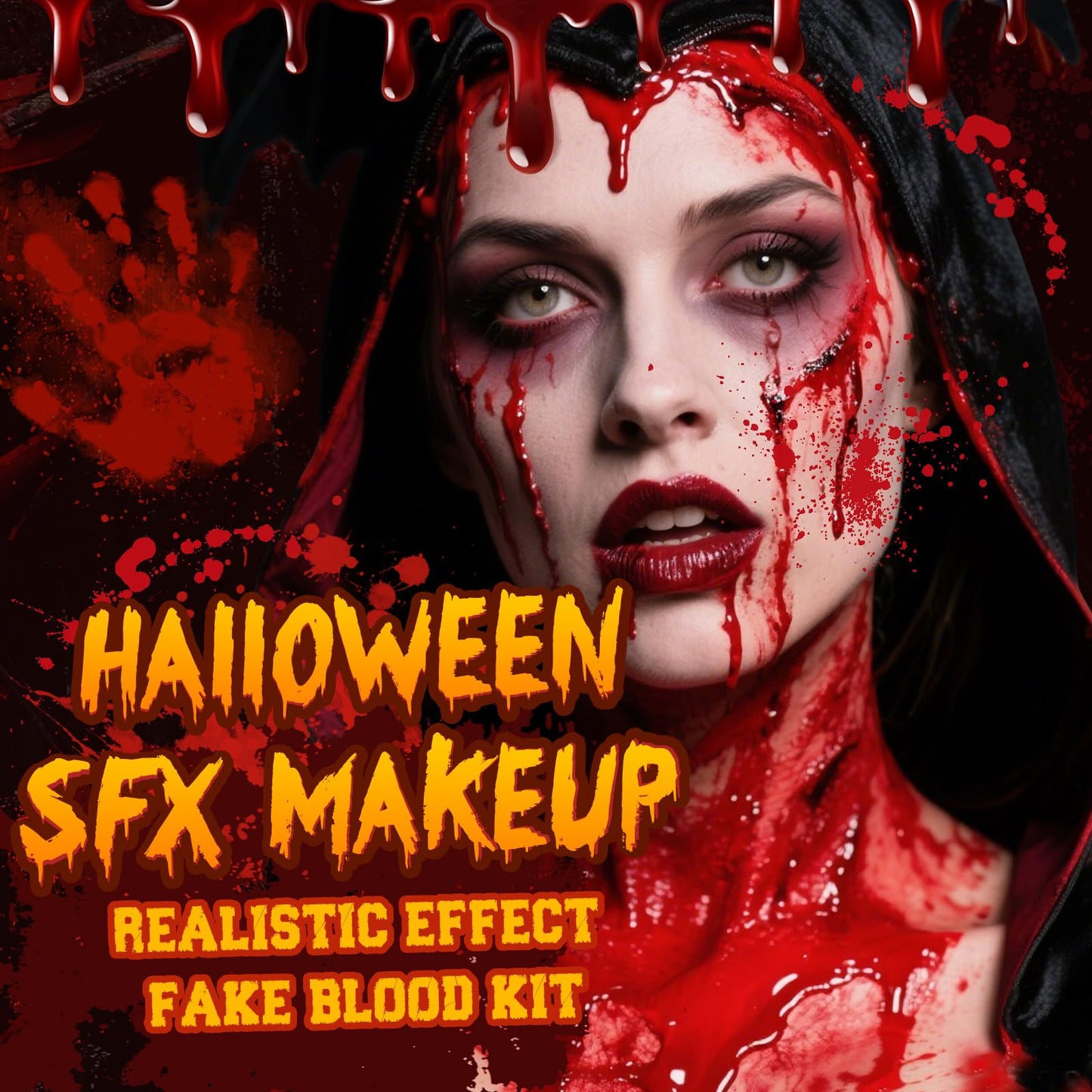 MEICOLY 5PCS Halloween Fake Blood Makeup Kit,Special Effects SFX Makeup for Zombie Vampire Monster Cosplay,2.1oz Fake Blood Spray+2.1oz Dripping Blood+Coagulated Blood+Cleansing Soap+Stipple Sponge