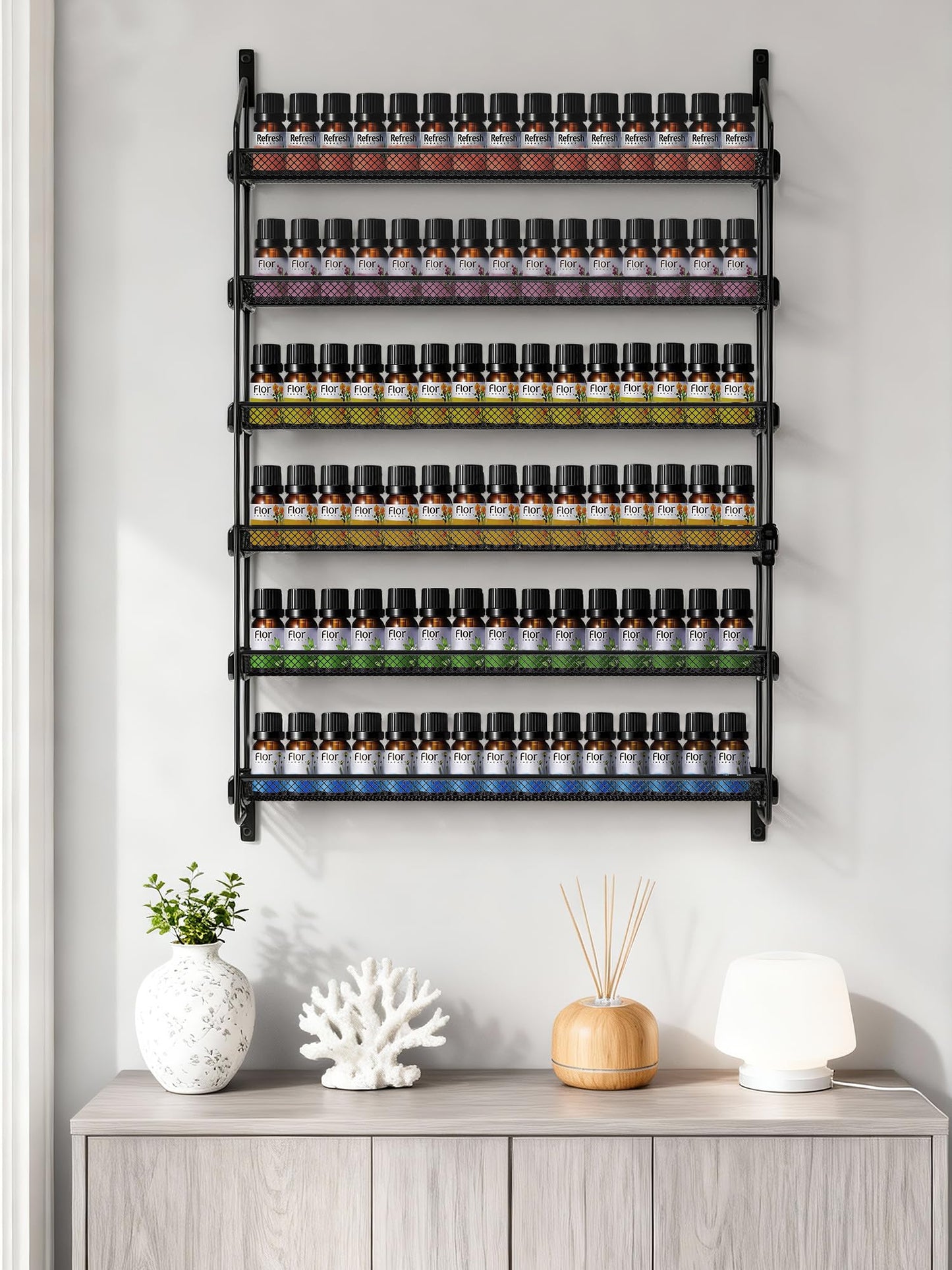 GIGIFTREE Nail Polish Organizer Wall Mounted, 6 Tier Metal Storage Rack Holds 90 Bottles, Multifunctional Organizer for Essential Oils Paint Perfume, Black