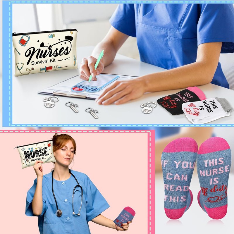 Nurse Appreciation Gifts - 36 Pcs Survival Kit with Socks, Makeup Bags, Keychains & Notepad | Perfect for Medical Staff
