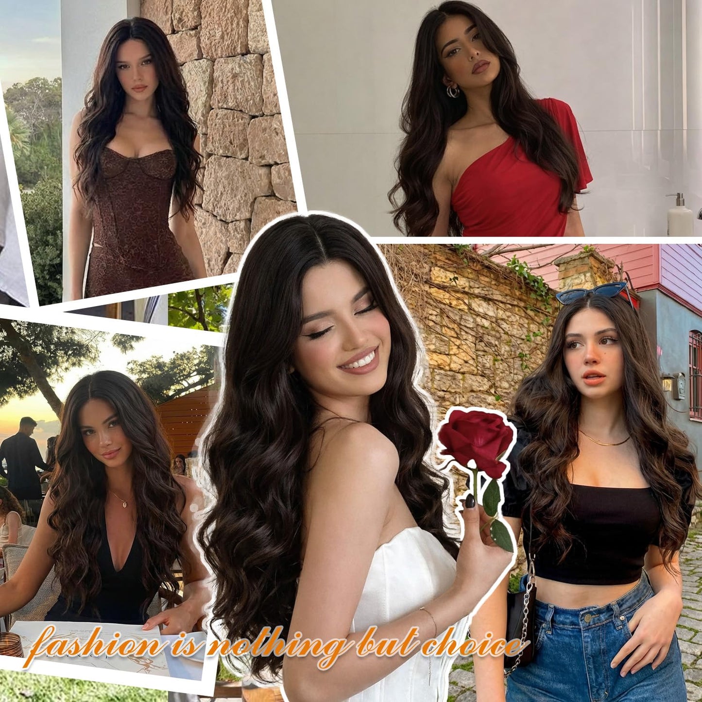 FEIVOSILAN Dark Brown Wig for Women Long Wavy Brown Wig Middle Part 26 Inch Wigs Heat Resistant Synthetic Wig for Daily Use