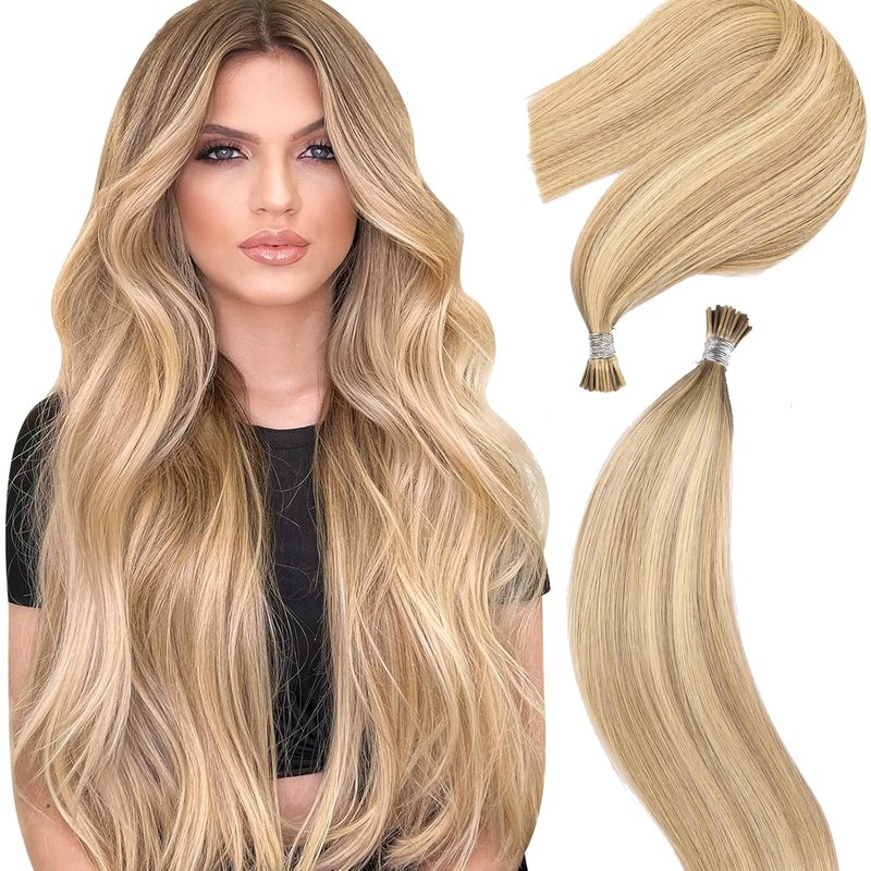 I Tip Hair Extensions - 50g Human Hair, Blonde & Dark Blonde Mix | 14-Inch Soft & Natural Cold Fusion