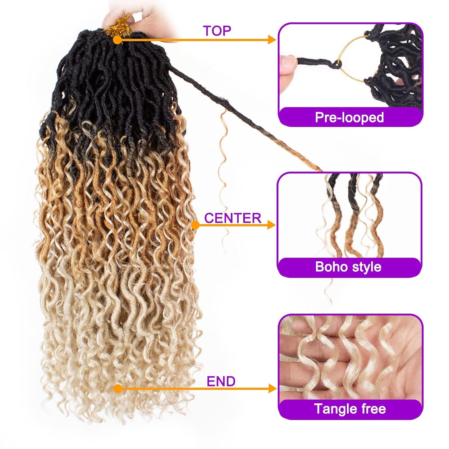 Goddess Locs Crochet Hair - 18 Inch Ombre Boho Faux Locs | 8 Packs, Pre-Looped, Soft Synthetic Braids
