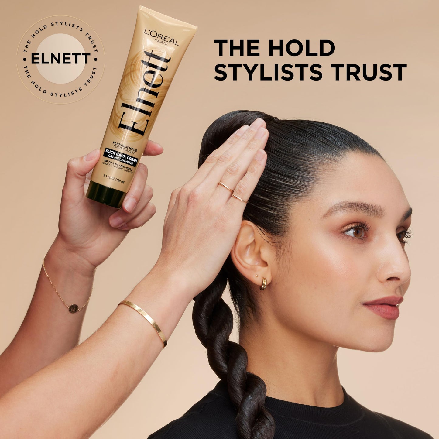 L'Oreal Paris Elnett Slick Back Styling Cream, Anti-Frizz Hair Cream for Flexible Hold, Frizz Control, Polished Shine and Slick Finish, 5.1 Fl Oz