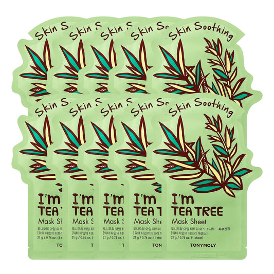 TONYMOLY I’m Tea Tree Sheet Mask 10-Pack – Hydrating & Soothing Korean Face Masks with Tea Tree Extract, Vitamin-Infused Skincare for Blemish-Prone & Radiant Skin
