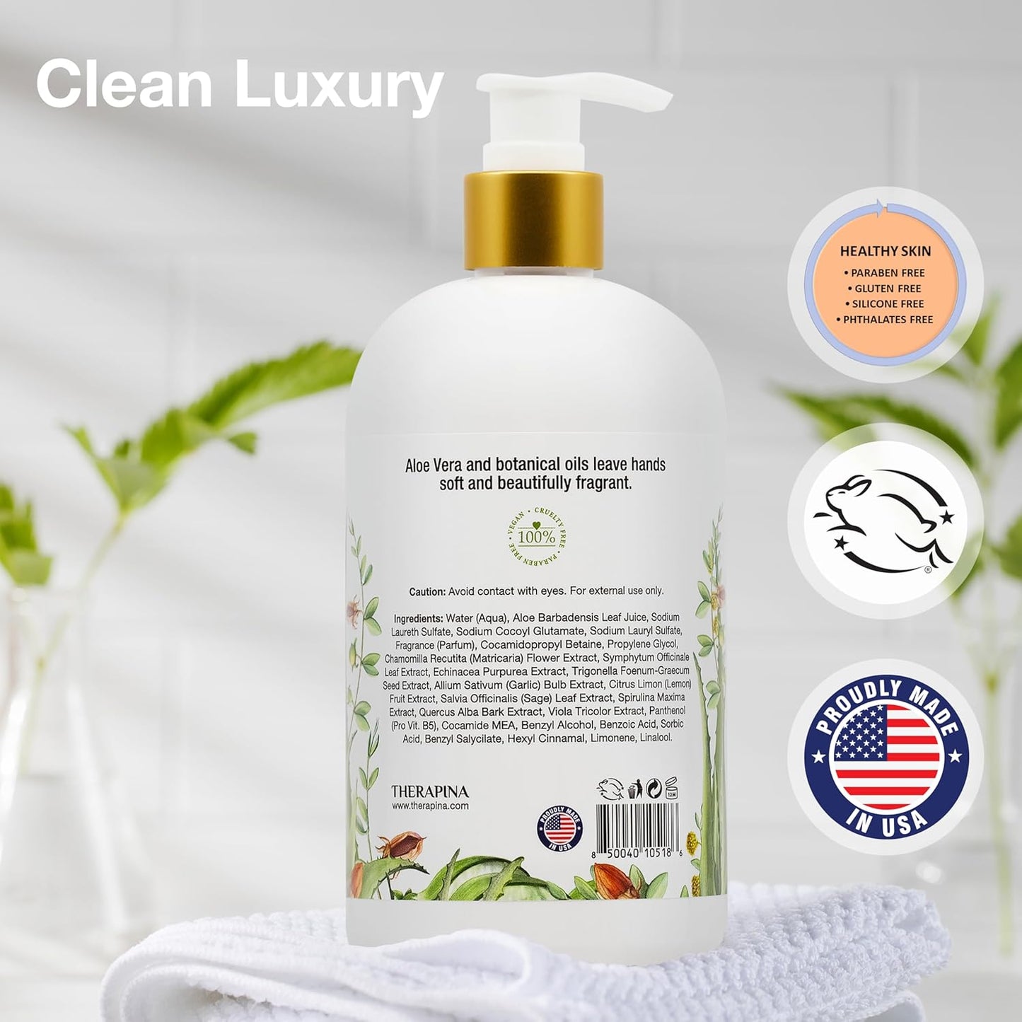 Aromatherapy Luxury Liquid Hand Soap - Vegan Moisturizing Formula with Aloe Vera & Botanical Oils | 16 Oz, Jojoba Scent
