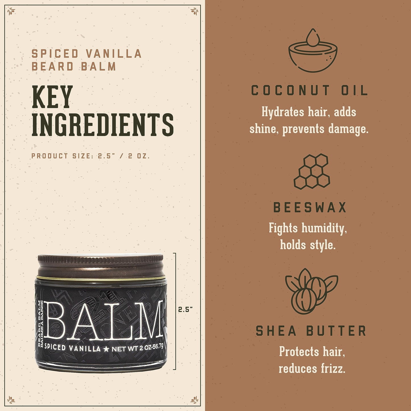 18.21 Man Made Beard Balm for Men, Spiced Vanilla, 2 fl. oz - Premium Grooming Cream with Low Shine for Conditioning and Shaping Beards, Mustaches - Scented Facial Hair Balms, Long-Lasting Moisture