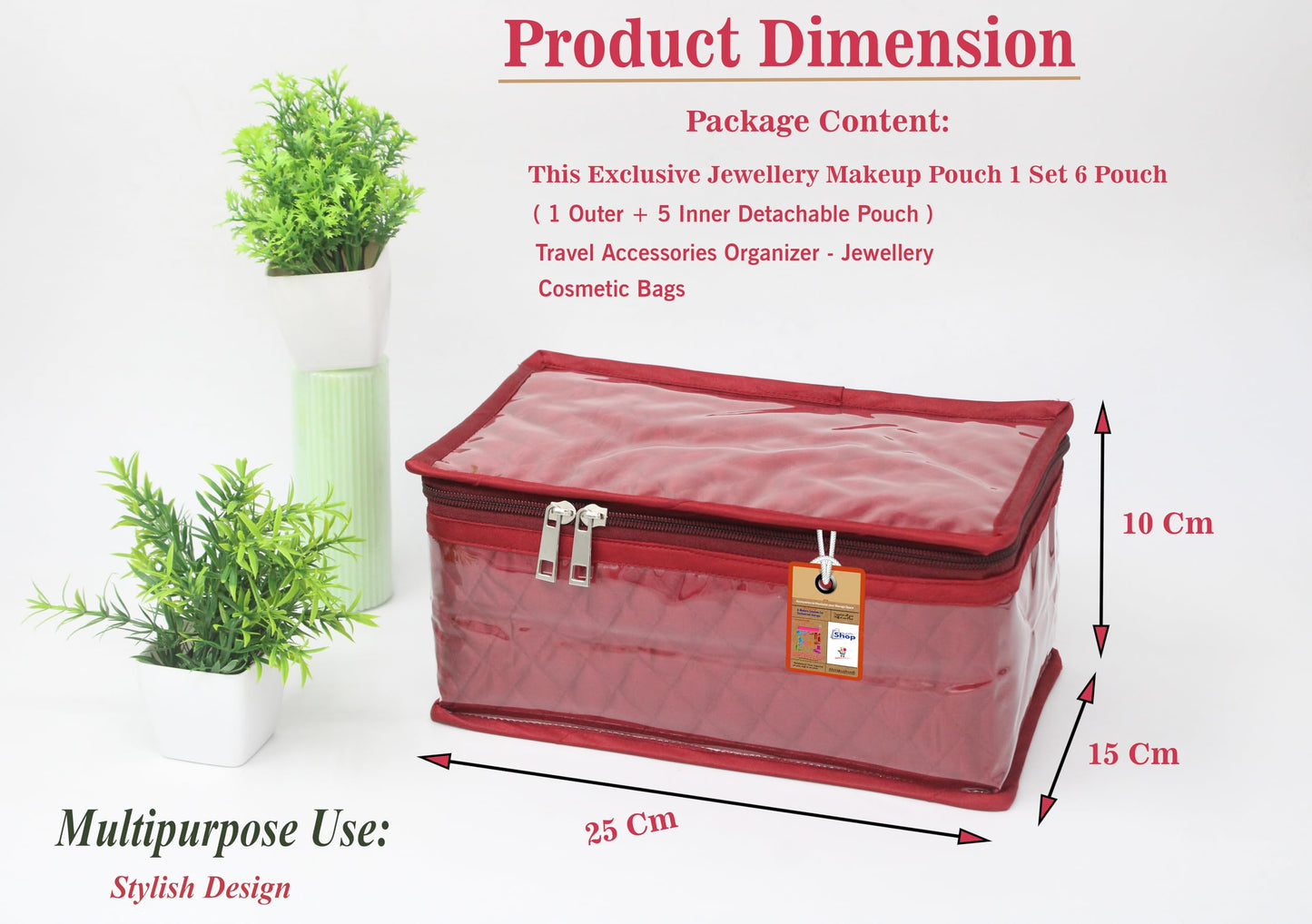 atorakushon Satin Makeup Pouches Cosmetic Necklace Earrings Jewellery Organizer For Women Maroon (Maroon)