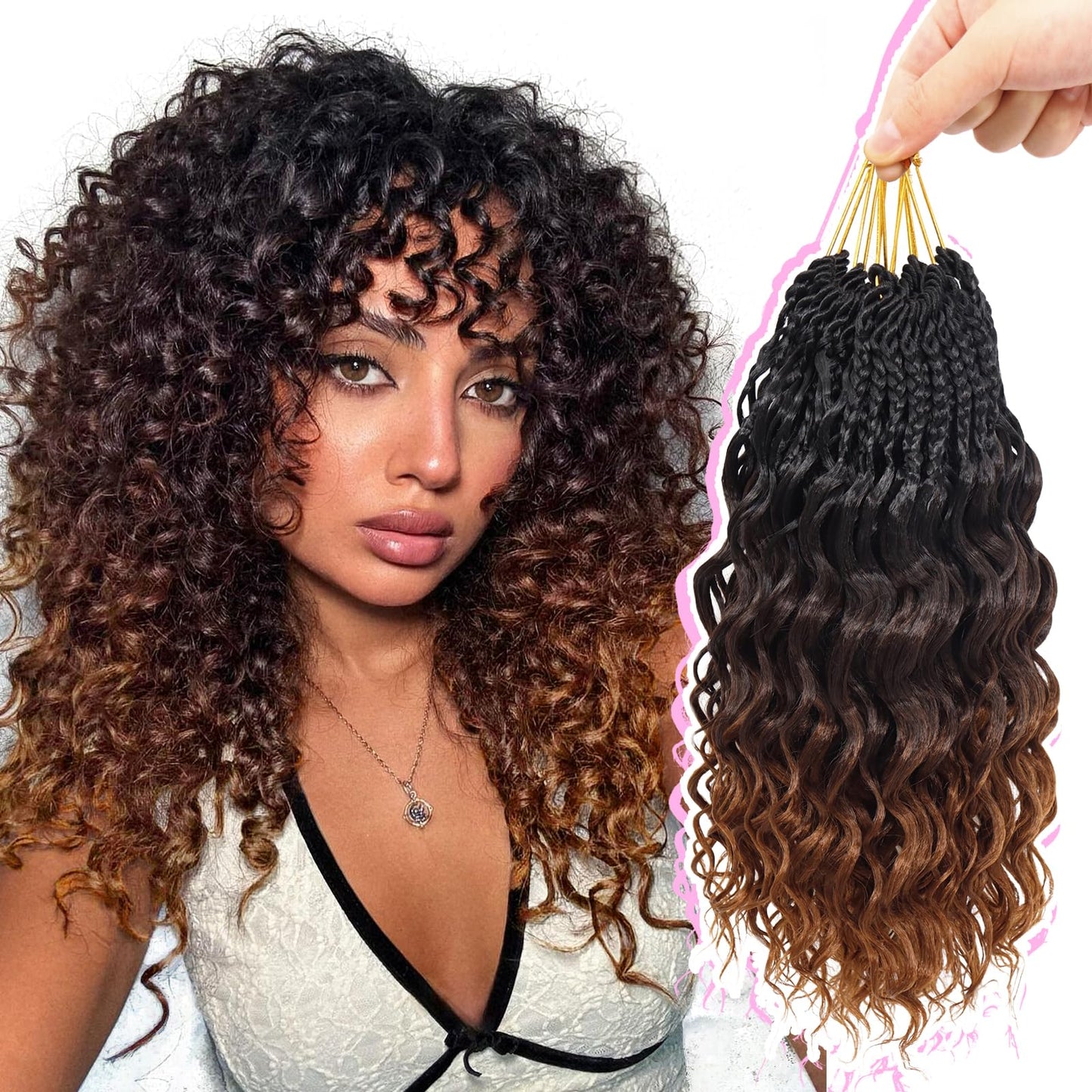 Gowit Pre Looped Deep Wave Crochet Hair 12 Inch 7 Packs Short Curly Black to Brown Pre Twisted Ocean Wave Deep Twist Crochet Braids Synthetic Braiding Hair for Black Women