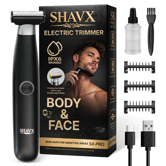 Body Hair Trimmer for Men Electric Shaver for Pubic & Groin Hair Ball Groomer, Beard, Chest, Legs, Sensitive Areas, with Skin-Safe Dual Blades, Waterproof Wet-Dry IPX6 Rechargeable USB-C, 3 Combs