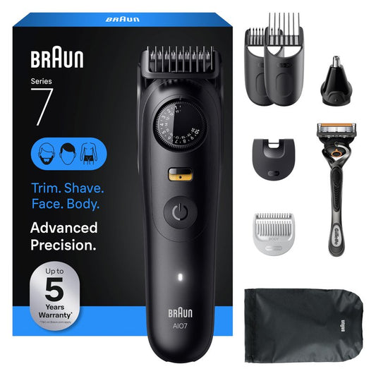 Braun Series 7 All-in-One Beard & Body Grooming Kit for Men, Cordless Trimmer, Hair Clippers & Shaver for Face, Hair & Body with Gillette ProGlide Razor, AIO 7530