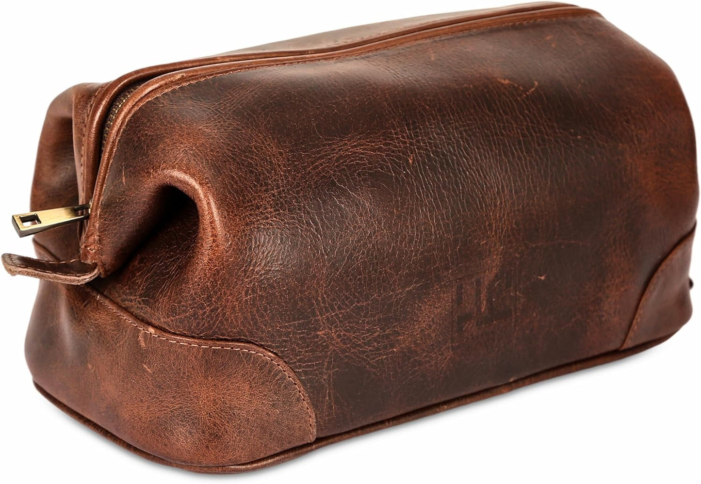 Genuine Leather Toiletry Bag for Men - Premium Dopp Kit Travel Organizer | 10-Inch Brown Pouch