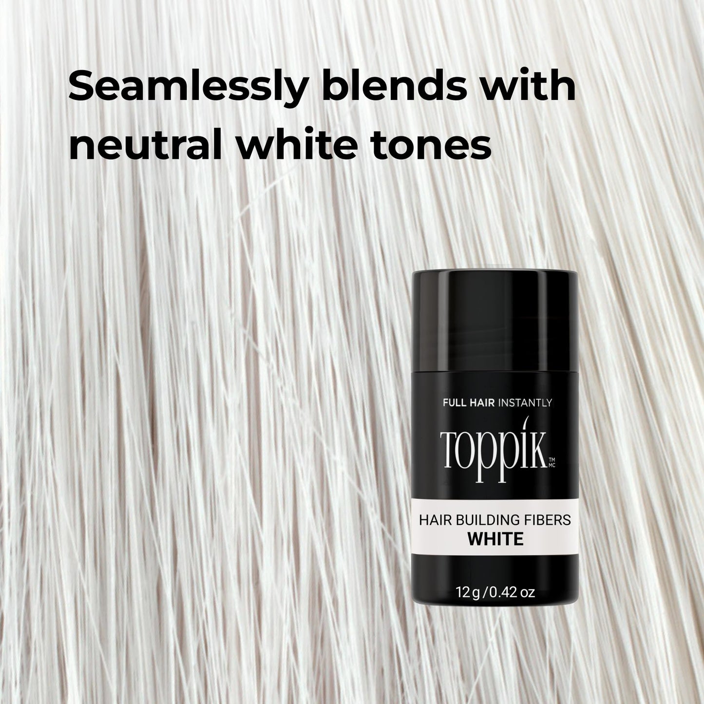 Toppik Hair Building Fibers, White, 12g Fill In Fine or Thinning Hair, Instantly Thicker, Fuller Looking, 9 Shades for Men & Women, Keratin Protein Formula
