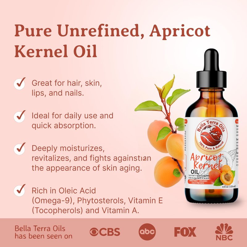 Bella Terra Oils - Natural Apricot Kernel Oil 16oz - Pure Natural Apricot Kernels Extract, Enriched with B-Vitamins & Omega Fatty Acids, Elevate Your Skin Care Regimen