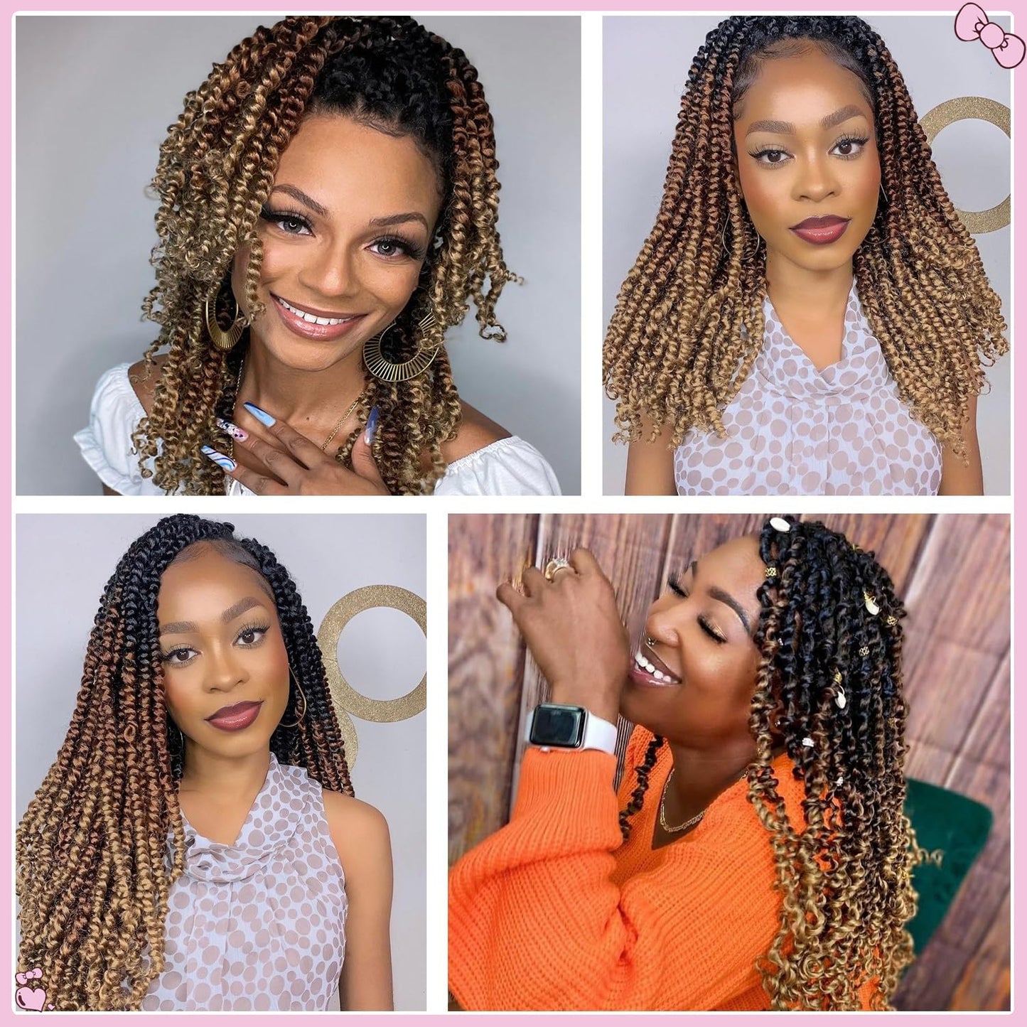 14 Inch Passion Twist Crochet Hair for Black Women 8 Packs Pre-twisted Passion Twist Crochet Braids Pre-looped Bohemian Twist Synthetic Braiding Hair Extensions (12Strands/Pack; T1B/30/27#)