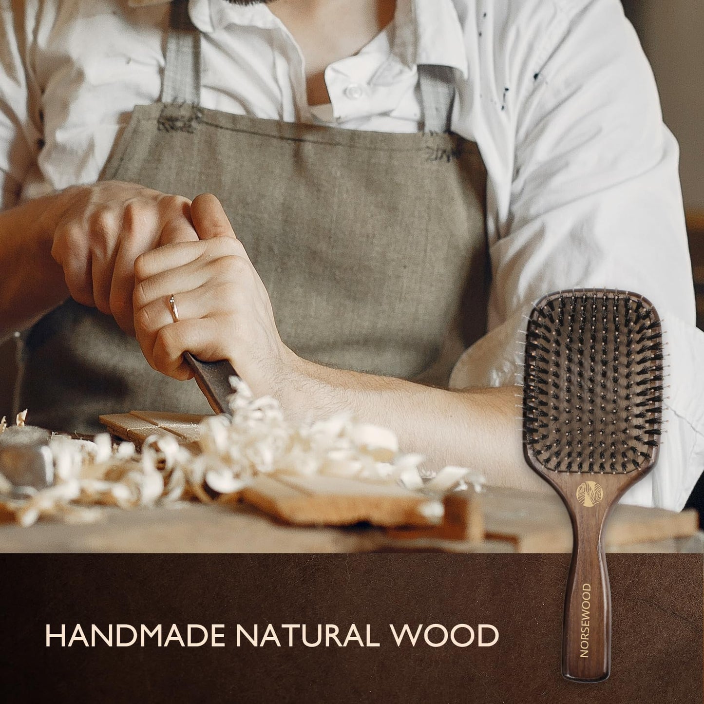 Norsewood Boar Bristle Hair Brush Set, Soft Bristle Detangler for Long, Short, Thin, Curly, Straight, or Wavy, Hairbrush for Enhancing Shine, Great for Men, Women, and Kids
