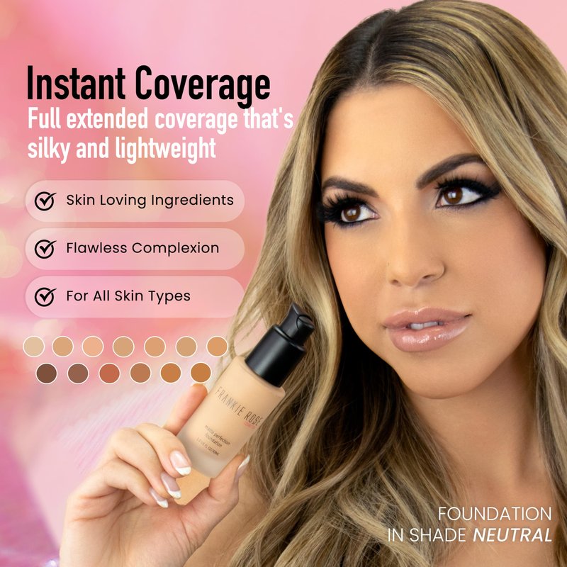 Frankie Rose Cosmetics Matte Perfection Foundation Makeup – Long-Lasting, Hydrating Foundation for Semi-Matte Finish - Full Coverage for All Skin Types - (Olive) 1.0 US fl oz / 30 ml