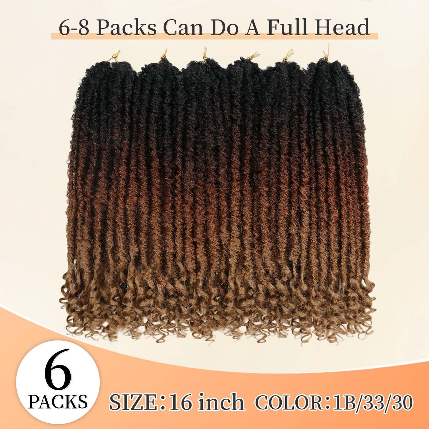 Goddess Locs Crochet Hair 6 Packs, 16 Inch Straight Faux Locs Crochet Braids, Pre-Looped Curly Soft Synthetic Ombre Braiding Hair Extensions for Black Women(16 Inch, 6 Packs, 1B/33/30#)