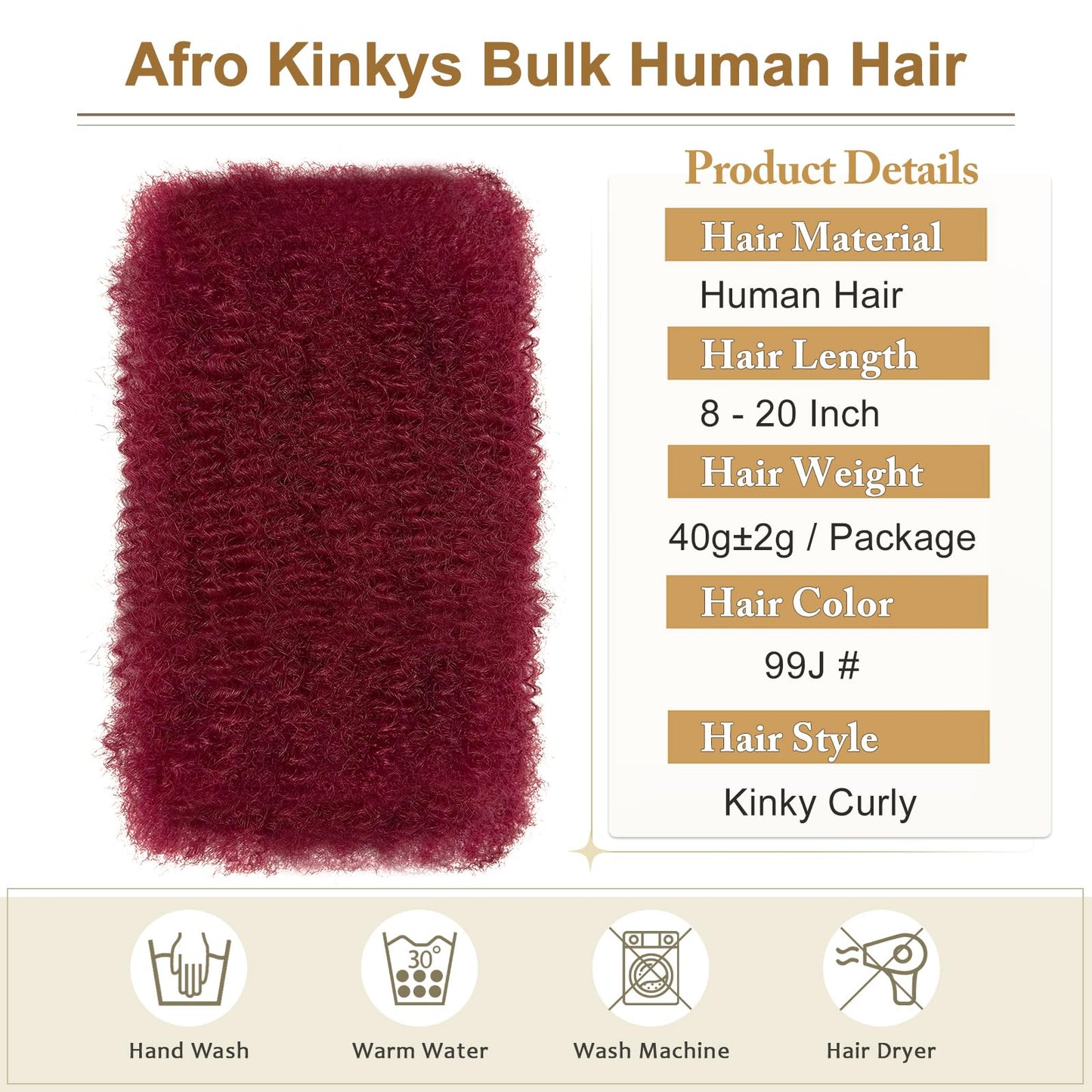 Afro Kinky-curly Human Hair Bulk for Twist 14 Inch Afro Kinkys Bulk Human Hair for Dreadlock Extensions Repair Locs Natural Black Spring Twist Braiding for Locs 40 Gram/Bundles