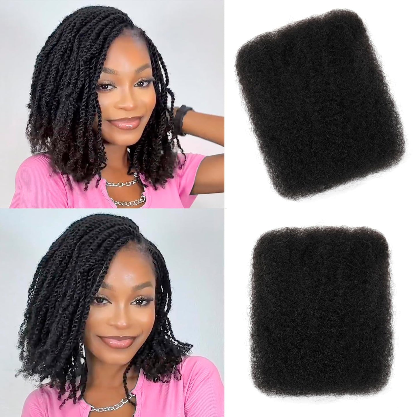 Afro Kinky Bulk Human Hair - 4C Kinky-Curly Extensions for Twists & Dreadlocks | 50g Pack, 14 Inch, Color 1B
