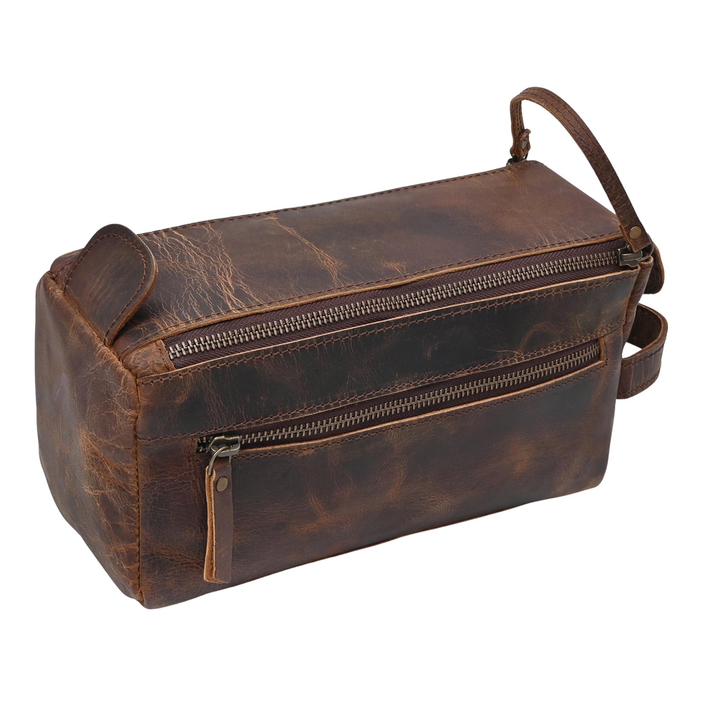 Autentico Leather Toiletry Bag for Men Travel Essentials Shaving Dopp Kit Buffalo Leather, Handmade Vintage Distressed Waterproof Grooming Organizer Cosmetic Case Unisex Use, Brown