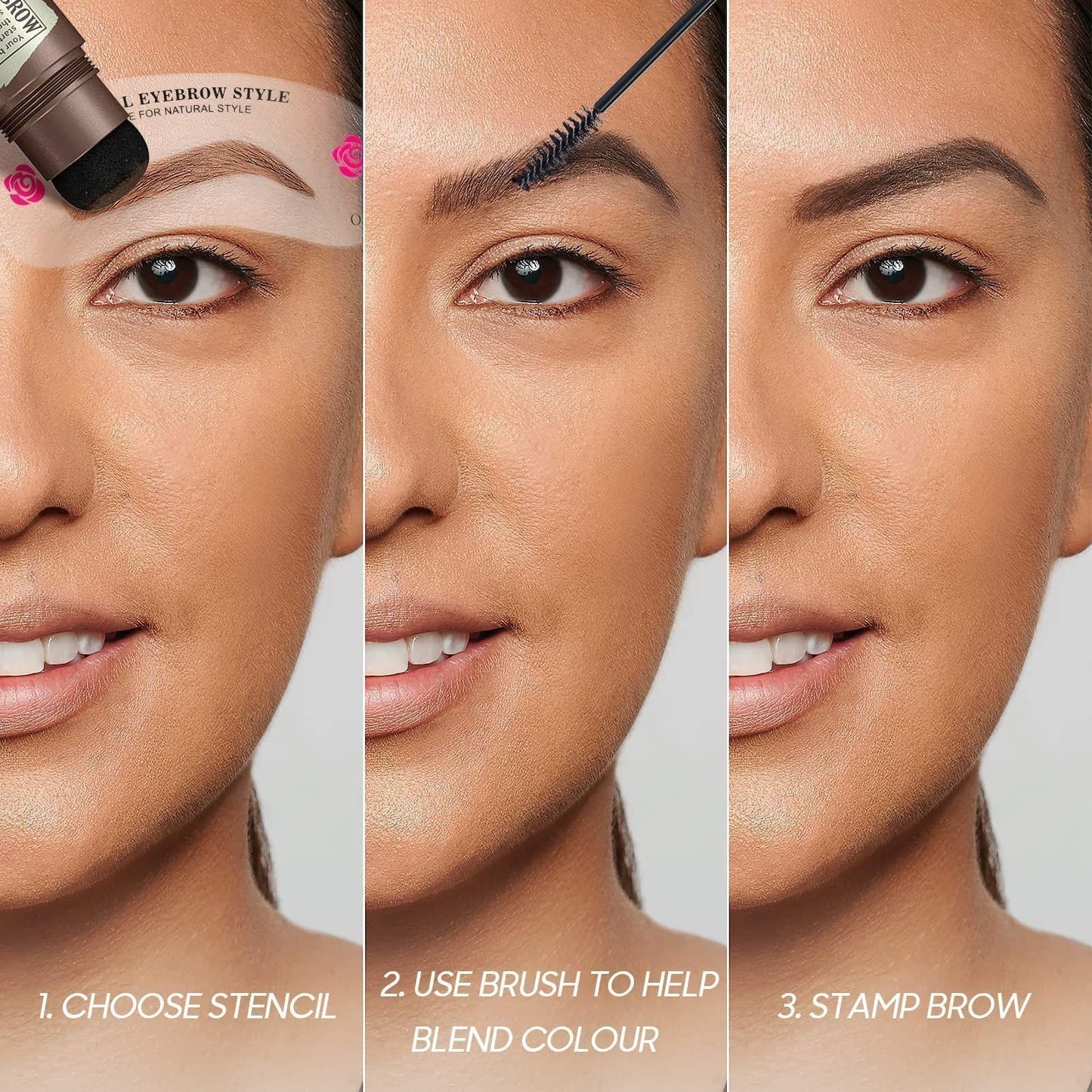 Eyebrow Stamp Stencil Kit Waterproof & Smudge-Proof Brow Shaping Kit with 24 Reusable Thin Eyebrow Stencils (Light Brown)