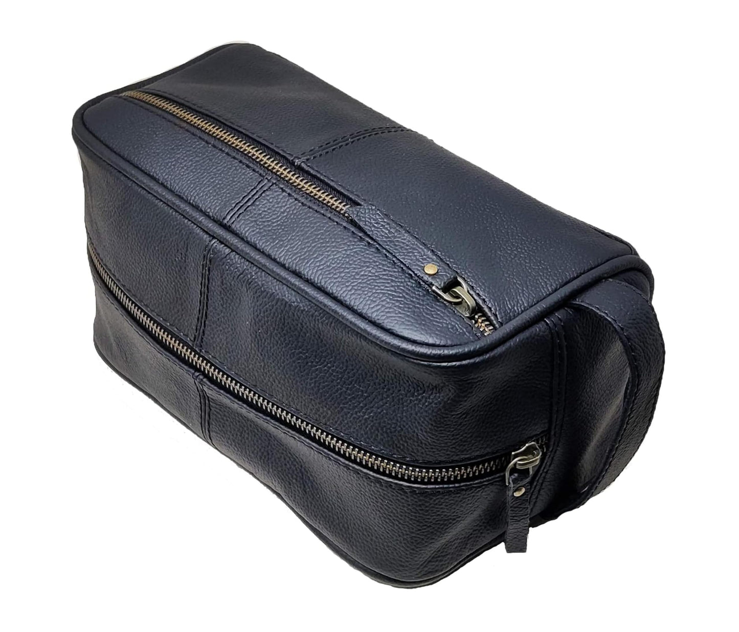 jaald Men's Genuine Leather Toiletry Bag Small Shaving Bags Grooming for Travel Groomsmen Gift Men Women Hanging Zippered Makeup Bathroom Cosmetic Pouch Case Make Up kit
