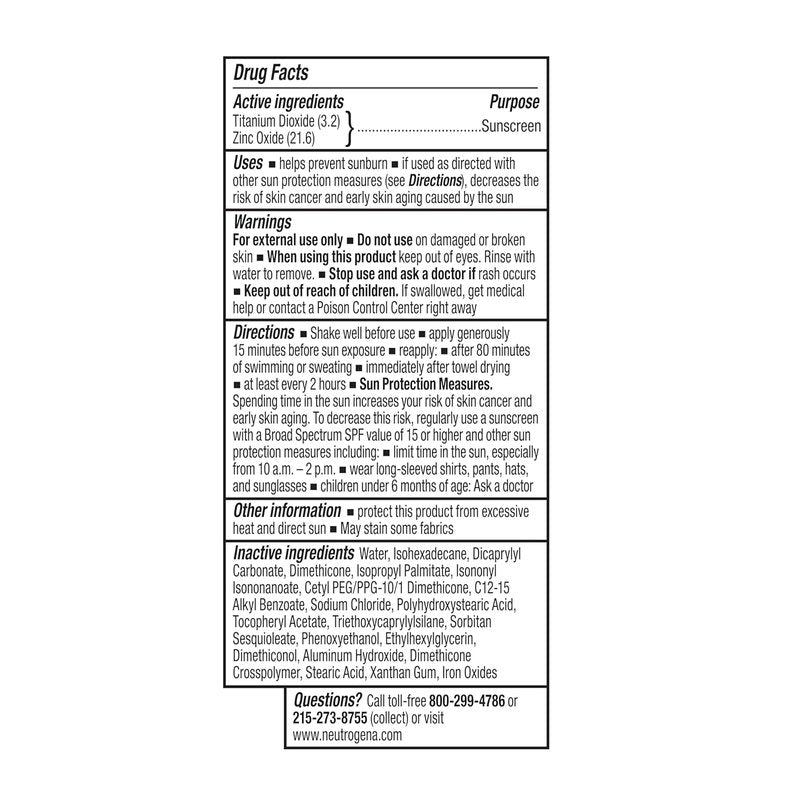 Neutrogena Tinted Sunscreen for Face SPF 30 | Broad Spectrum Mineral with Zinc Oxide & Vitamin E, Medium Deep, 1.1 fl oz